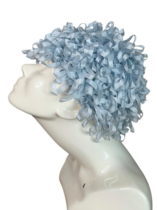 Joseph Magnin Blue Ribbon Hat Ruffled Loop Mid Century Vintage main image 8